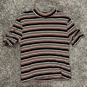 striped mock neck tee